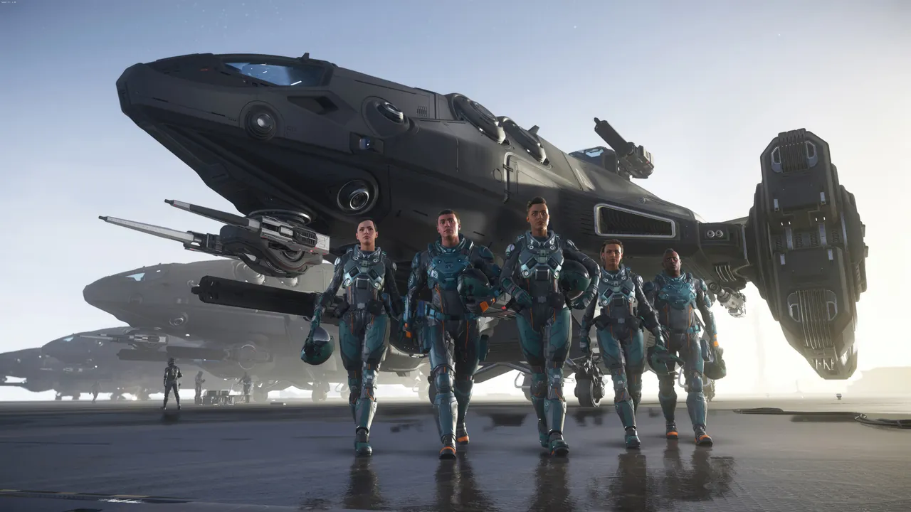 Vaisseau Star Citizen au lever du jour